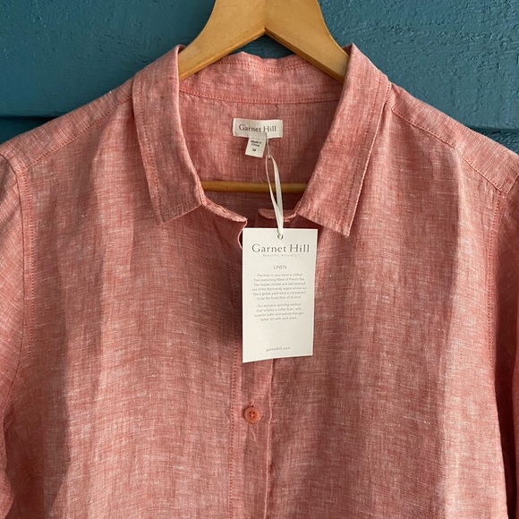 Garnet Hill 100% Linen Shirt Salmon Colored - Picture 3 of 6
